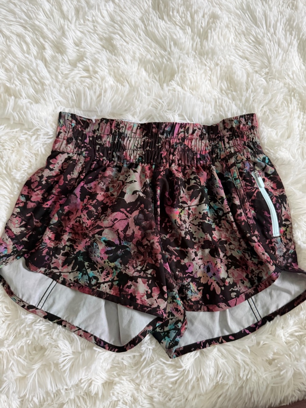 lululemon athletica Floral Print Athletic Shorts in Pink, Black and Teal